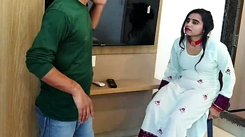 Indian homemade sex: Amanraza9 fucks 18 year old Baby Kajal's tight pussy doggy style while watching TV