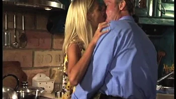 Old Man Makes Blonde Babe Cum in Kitchen Blowjob