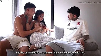 My Wife Yasmina Khan Anal Fucked by Landlord to Keep Our House - Threesome with Cum in Mouth