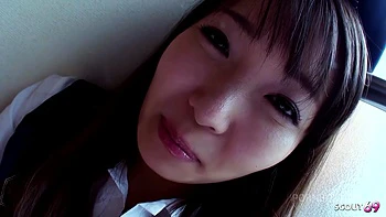 Curvy Japanese Teen with Big natural Tits get First Time Creampie by older Guy at Uncensored Full POV Sex