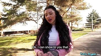 Stunning busty brunette Nala impaled in the cowgirl pose by big cock