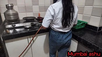 Desi college girl fucks boyfriend in kitchen with blowjob and creampie - Mumbai Ashu homemade sex