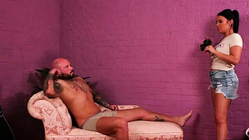 Bigtitted voyeur teasing lucky wanker