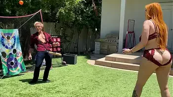 Big Ass Redhead Milf Plays Dick Ball With Step Son's Huge White Cock