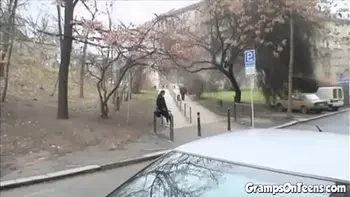 Petite brunette teen rides oldie