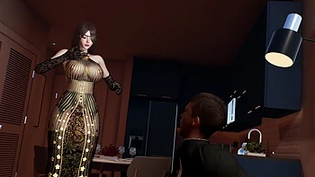 3D Пышная азиатка MILF дразнит большой член для траха