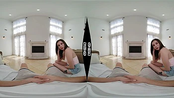 Brünette Angestellte wird im VR gefickt