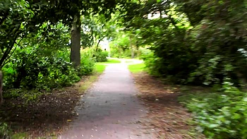 Brünette Teen gibt riskanten Outdoor-Handjob in POV