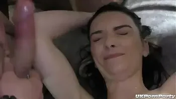 Lusty English sluts enjoy a gangbang and facials to finish