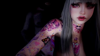 Vadia 3D com peitões e tatuagem perfeita na pele