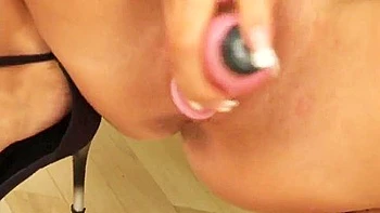 Horny Slut Stretches Her Pussy Lips Then Masturbates With A Toy