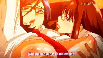 Gros seins se frottent, lèchent, branlent et giclent en anime