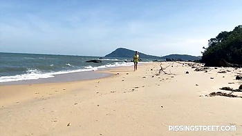 Long-legged Redhead Sakura Hell Pisses Outdoors