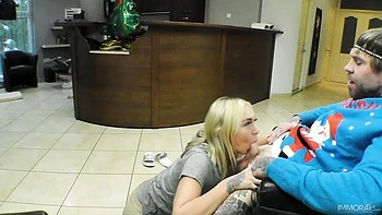 Tattooed guy fucks young blonde Chloe Temple who loves cum