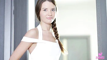 Young side chick with small tits masturbates with dildo