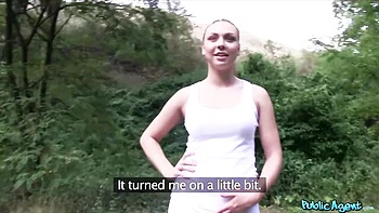 Long-legged brunette Fantasy gets fucked hard outdoors for cash