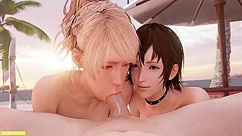 Big-Tit Blonde 3D Hentai Sixsome Beach Fuck