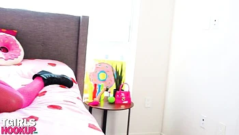 Trans girl Cloudy Vi solo masturbates with dildo and anal toy