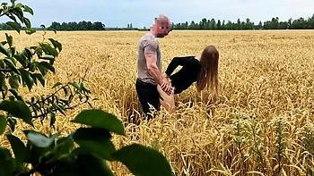 Blonde Milf Gets Creampied Doggy Style in the Field