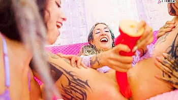 Five Girls Squirt, Gape and Fuck with Anal Dildos