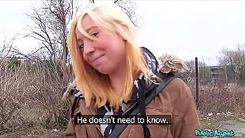 Innocent Redhead Teen Bends Over Outdoors for Cash