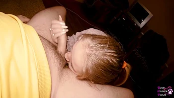 Blonde Teen Sucks Friend's Husband While She Drinks Tea