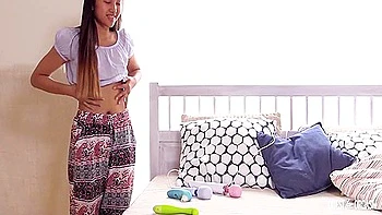 #may Thai - Petite Cute Asian Teen 18+ Plays With Toys In Front Of Her Fans