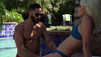 Kiara's tiny titties bounce as Damon pounds her doggy-style by the pool