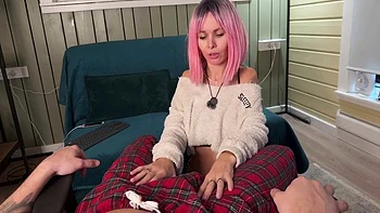 Best New Year And Christmas Gift Hard Dick In The Pants And Hot Pov Handjob Cumshot