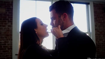 A couple enjoys romantic sex with Angela White in high heels