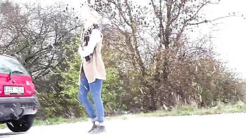 Outdoor solo pissing with a long-haired blonde Bianca Ferrera